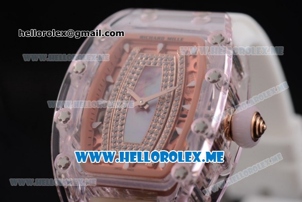 Richard Mille RM 07-02 Miyota 9015 Automatic Pink Sapphire Case with White Rubber Strap White Markers and Blue MOP Dial - Click Image to Close